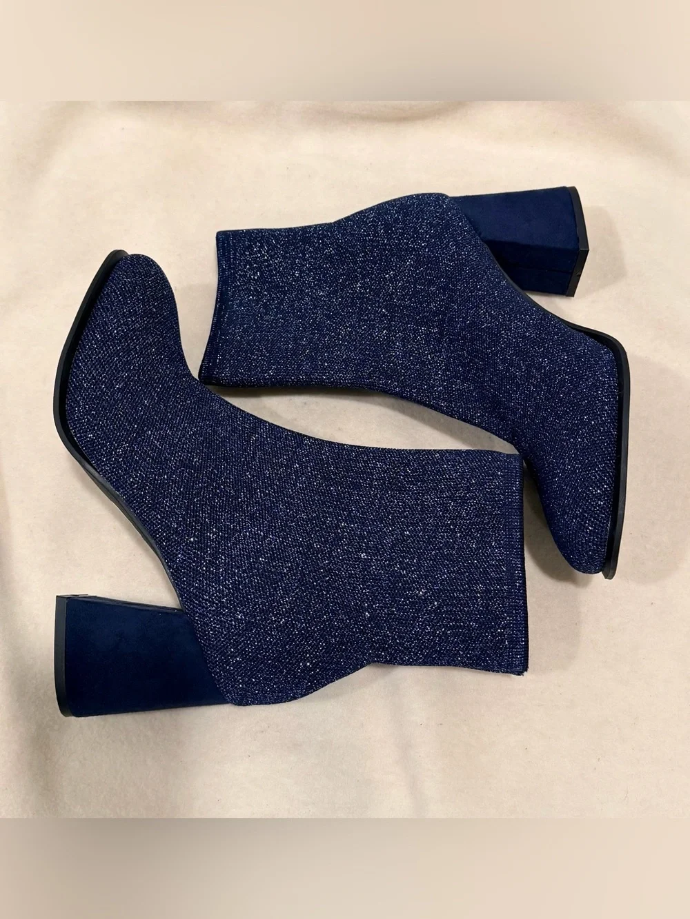 MIA Piana Navy/Silver Glitter Knit Sock Ankle Boots Size 9